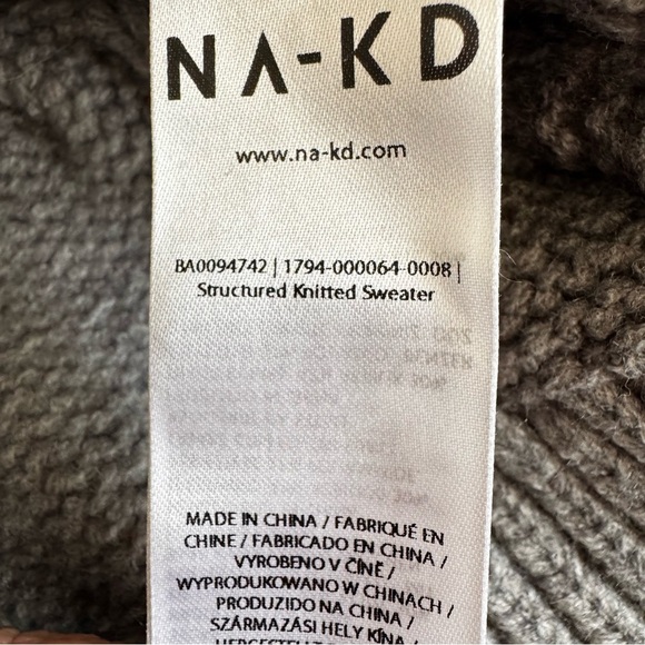 NA-KD Structured Super Chunky Gray Mock Neck Scandi Knitted Sweater Sz L - Picture 7 of 10